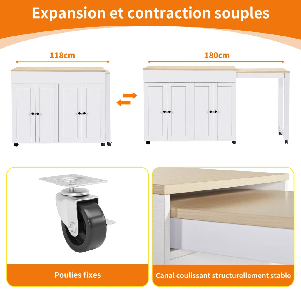 Tavolo Estensibile per 4-6 Persone con 6 Vani e Ripiani Regolabili in MDF 117-180 x 50 x 94;6 cm Bianco