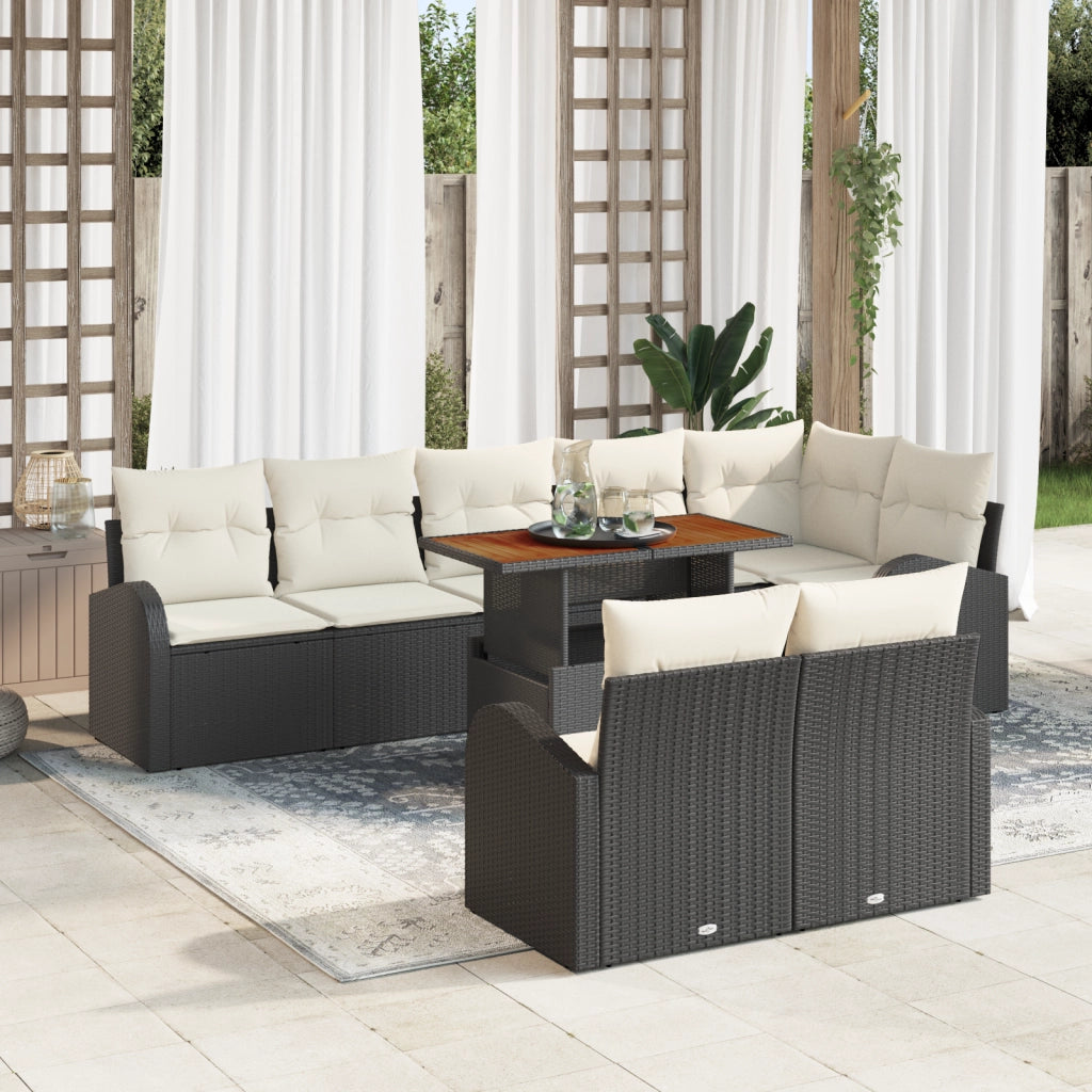 Set Divano da Giardino a 9 Pezzi con Cuscini Polyrattan Nero