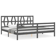 Letto matrimoniale | Letto per adulti | Giroletto con Testiera Grigio 200x200 cm in Legno Massello