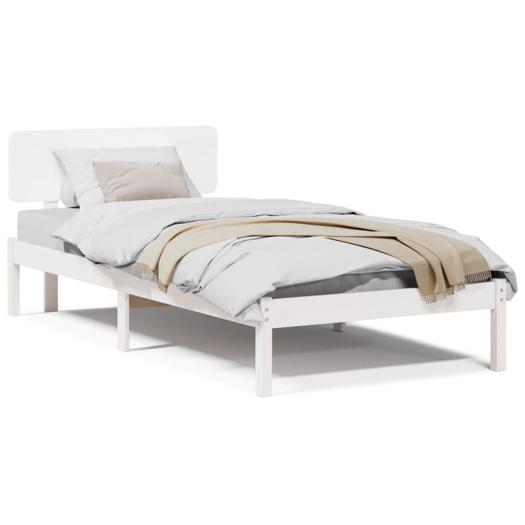 Struttura Letto con Testiera Bianca 80x200 cm Legno Massello di Pino