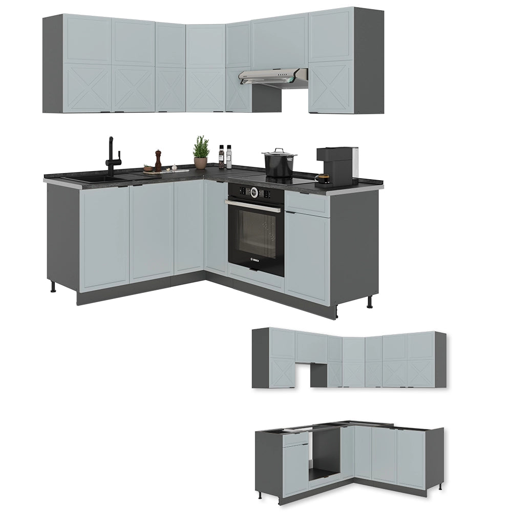 Vicco Cucina angolare completa Azzurro-grigio/antracite 160 x 190 cm , PL Antracite