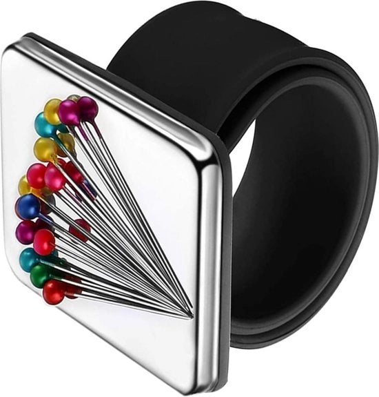 Accessori per cucito - Bracciale a pin magnetico - Cuscino magnetico per aghi - Tavolo per ricamo e cucito nero.