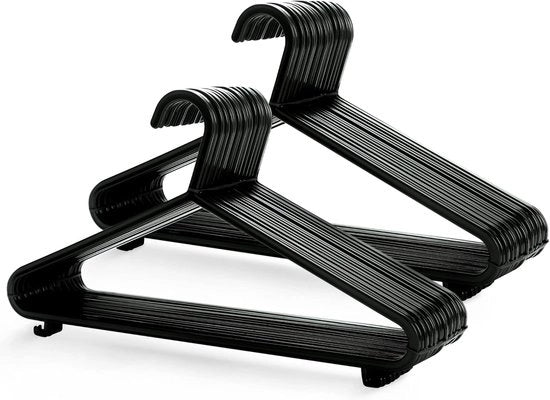 Hanger per Abito Adulto Nero Materiale Plastico Resistente con Gancio e Laccio (37,5 cm Largo) (Lotto da 50)