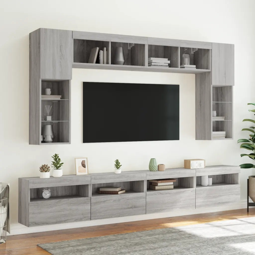 Mobile TV a Parete con Luci LED-Mobile TV a Muro Grigio Sonoma 60x30x40 cm