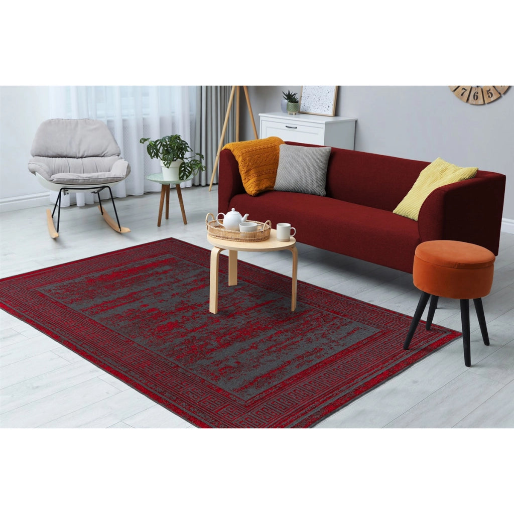 Tappeto Kalevi 300 Rosso in ciniglia con design a rilievo