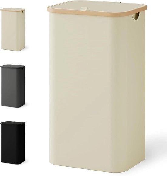 Cestino per Lavanderia con Coperchio 100 Litri Raccoglitore Sottile con Sacchetto per Lavanderia Pieghevole con Maniglia in Plastica Alta Beige