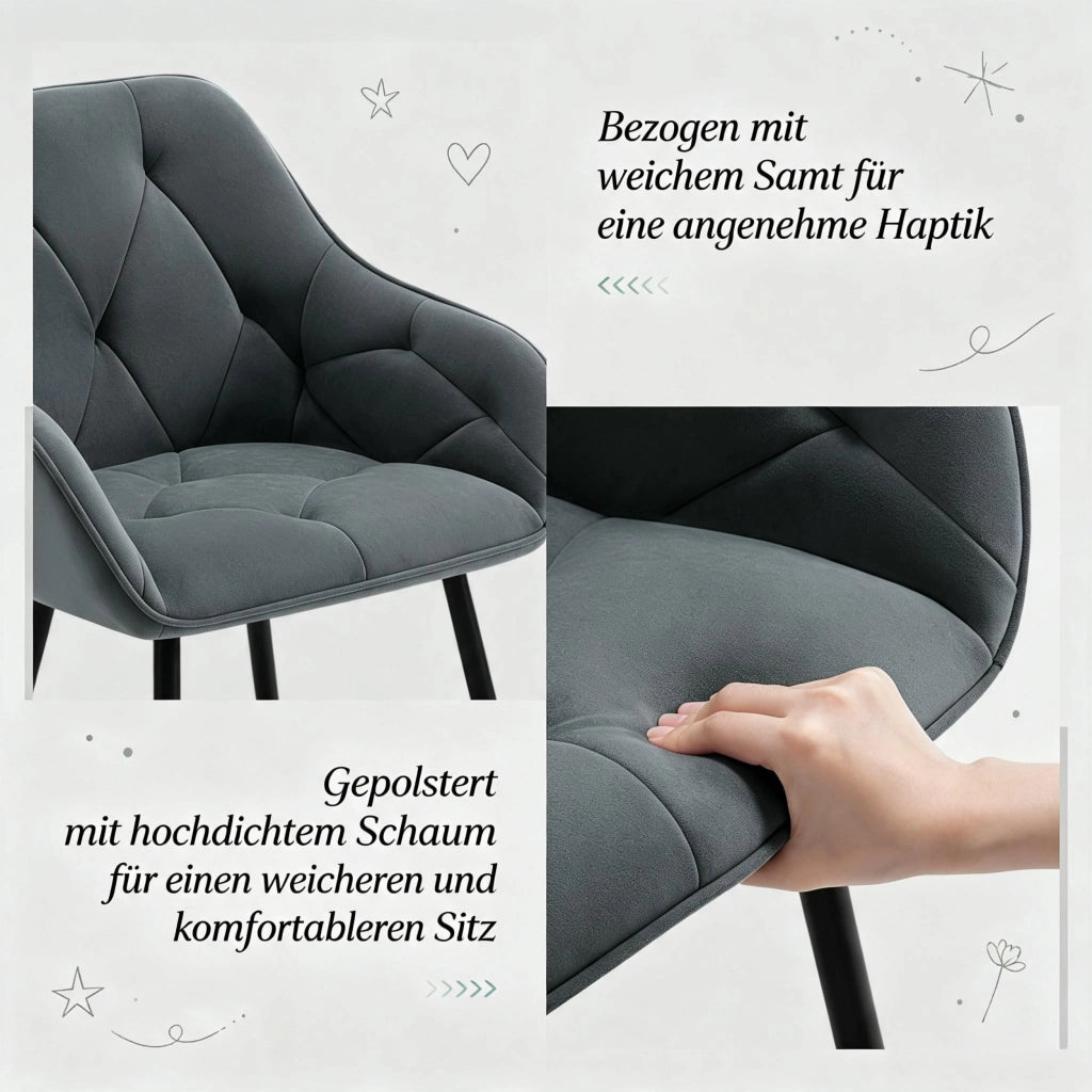 SEDIA da pranzo ergonomica 45,5x45x83,5 cm velluto grigio scuro Set da 2 pezzi
