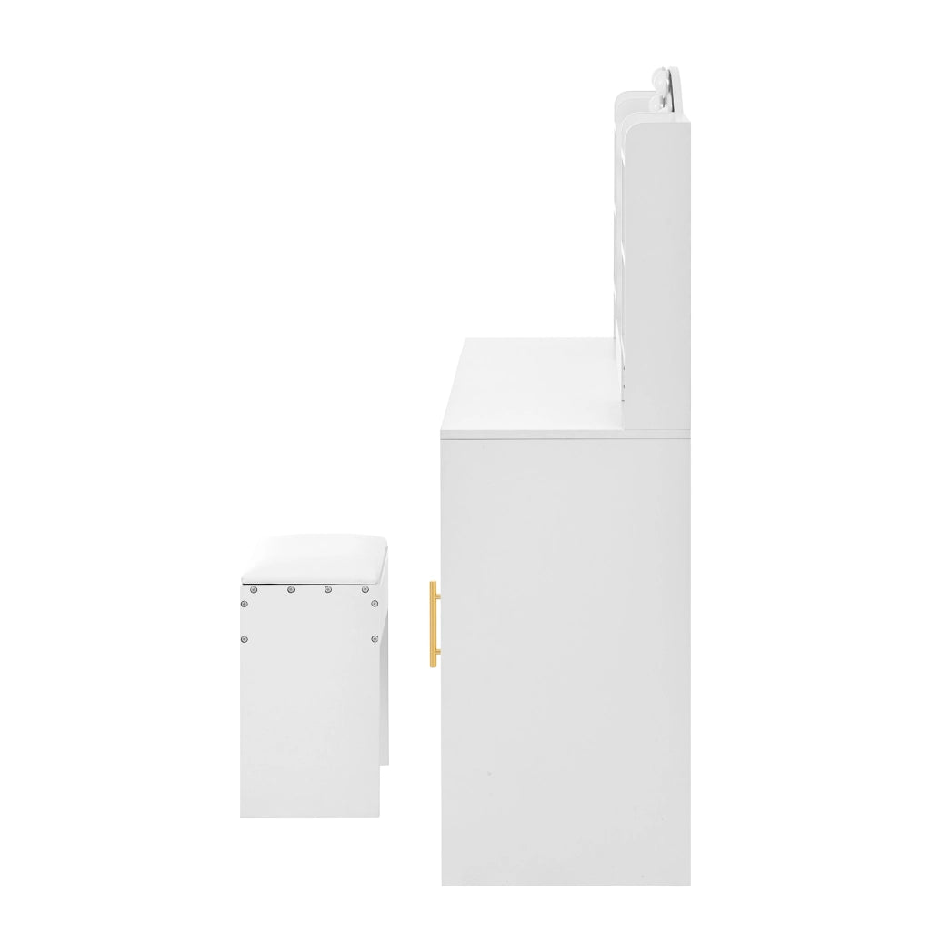Scrivania Toeletta con Specchio LED, Cassetto e Ante ¨C MINIMAL ¨C Bianco, 110x40x132