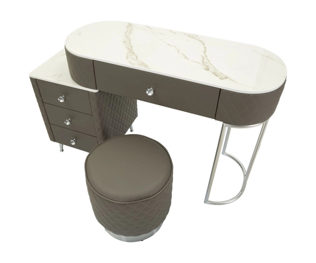 TOELETTA SHARON GRIGIA C/PUFF GAMBE ARGENTO CM 120X40X75 (MISURA PUFF Ø36X39)