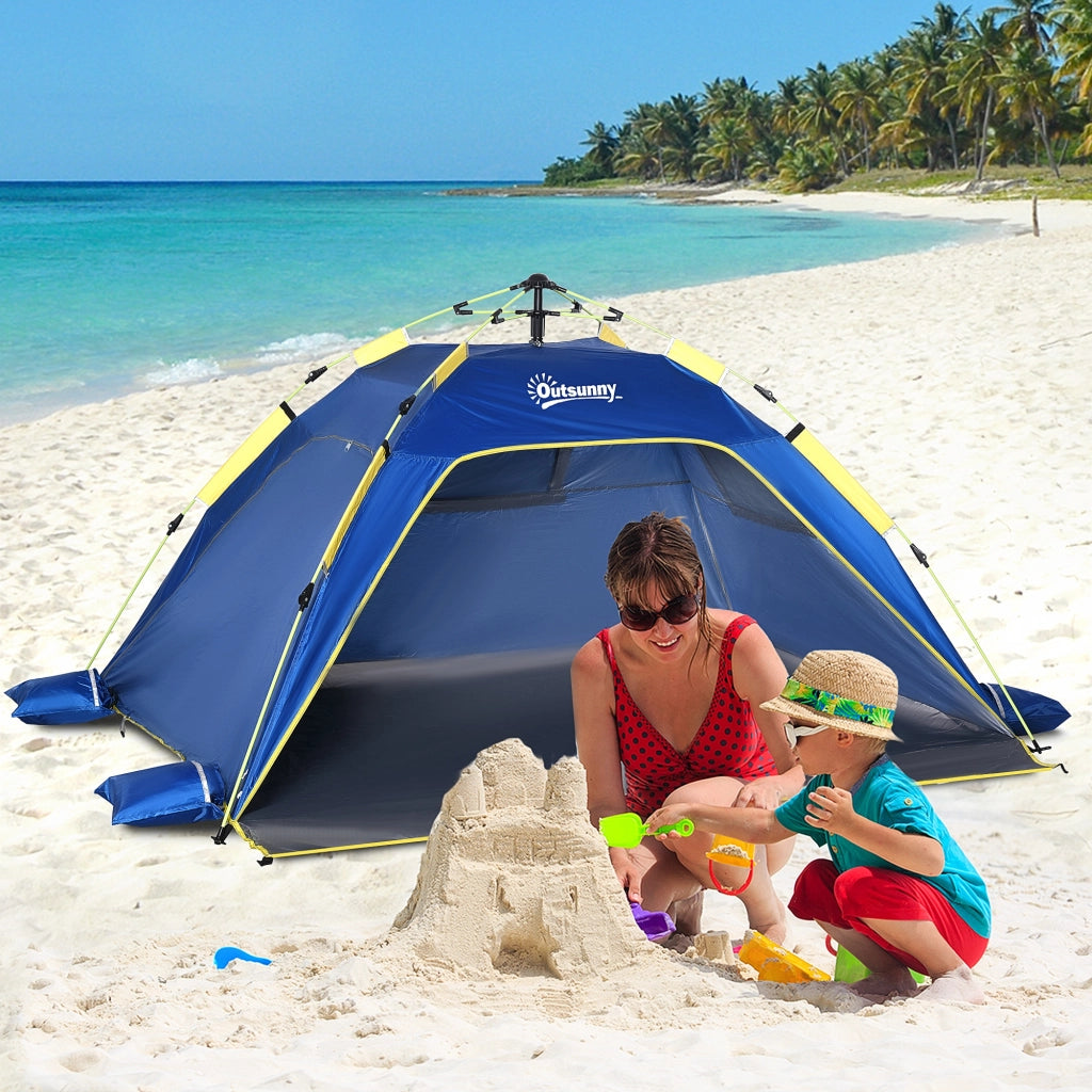 Tenda da Spiaggia Pop Up 2 Persone ¨C zephmum ¨C Blu Giallo 220x173x120 cm