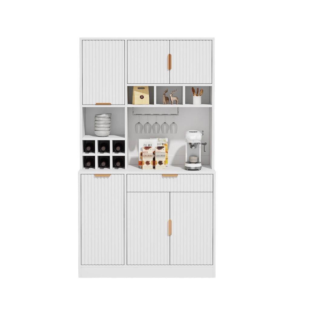 Credenza alta bianca 100x40x175 cm con prese e portavino
