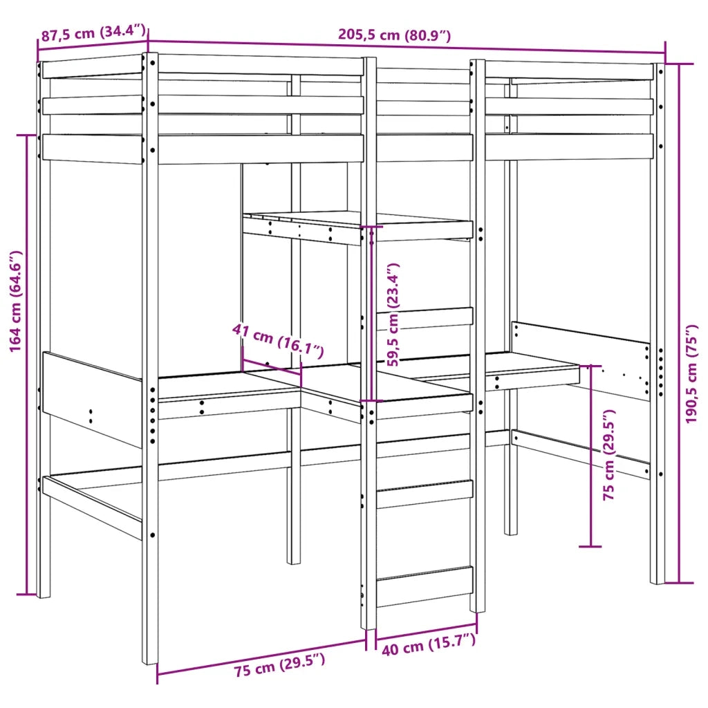 Giroletto Soppalco senza Materasso Bianco 80x200cm Legno Pino 3308545
