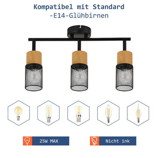 ZMH Faretto da soffitto a 3 luci orientabile a 350° nero Lampada da soggiorno vintage da corridoio