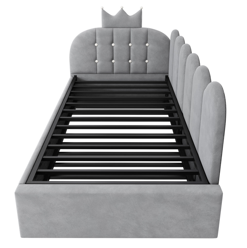 Divano letto 90x200 cm con letto estraibile; velluto grigio