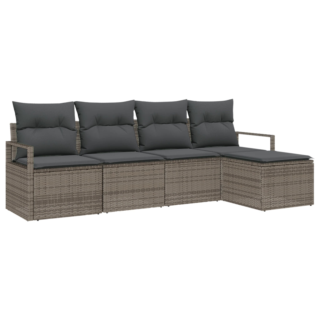 Set di Divano Giardino 5 Pezzi con Cuscini Grigio Rattan Polietilene