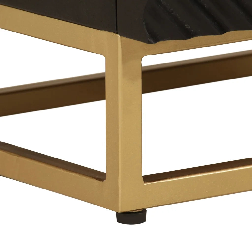 Comodino Nero 40x30x50 cm in Legno Massello di Mango e Ferro 372024