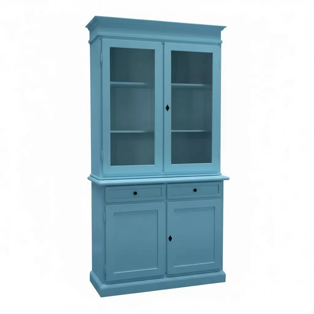 Cristalliera 2 porte 2 cassetti arte povera legno azzurro 105x42x206 - Mobili 2G