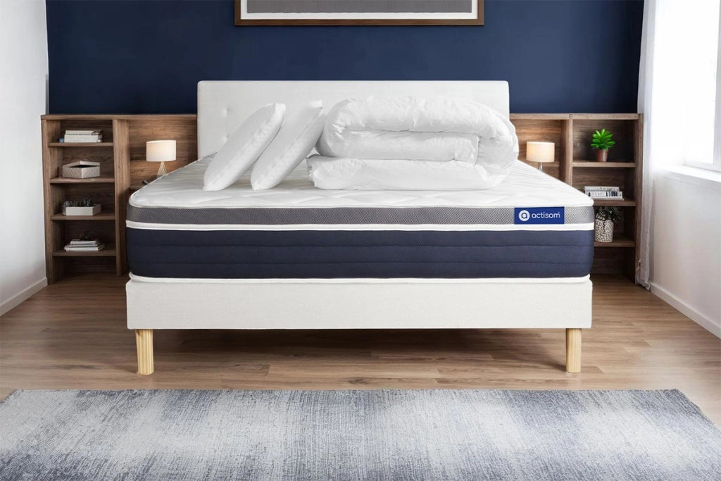 Pacchetto letto completo - Materasso 180x200cm + Box spring con doghe (in kit) + 2 cuscini + Piumino - Actimemo Confort