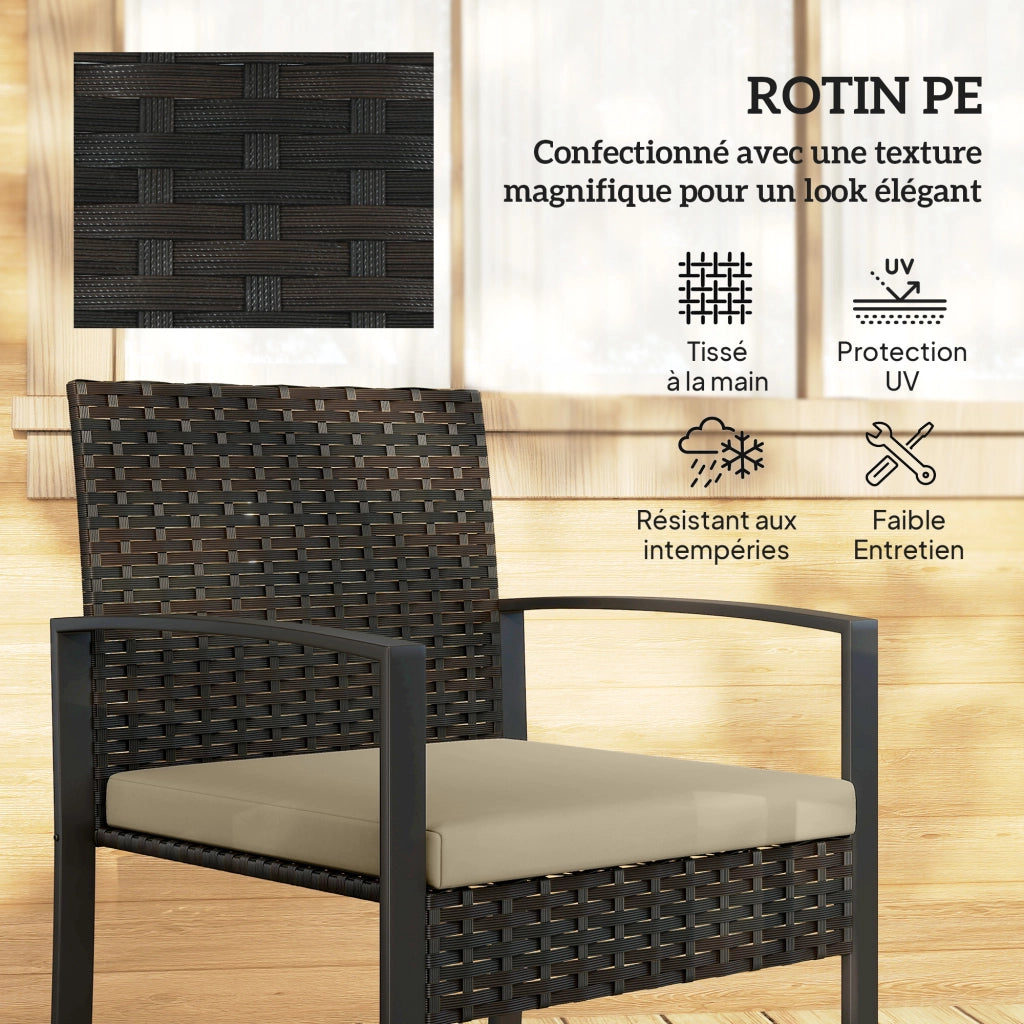 Set da giardino 2 posti con tavolo e sedie ¨C zephmum ¨C marrone, resina, vetro temperato