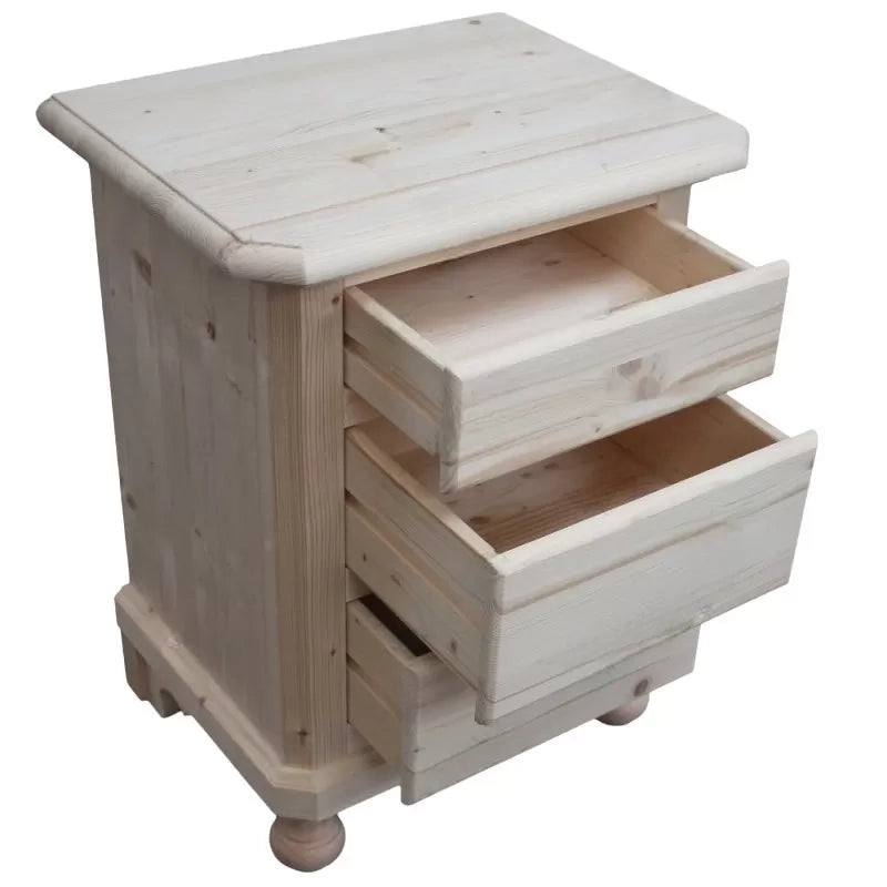 comodino classico 3 cassetti legno massello abete grezzo 50x38x65 (307) - Mobili 2G