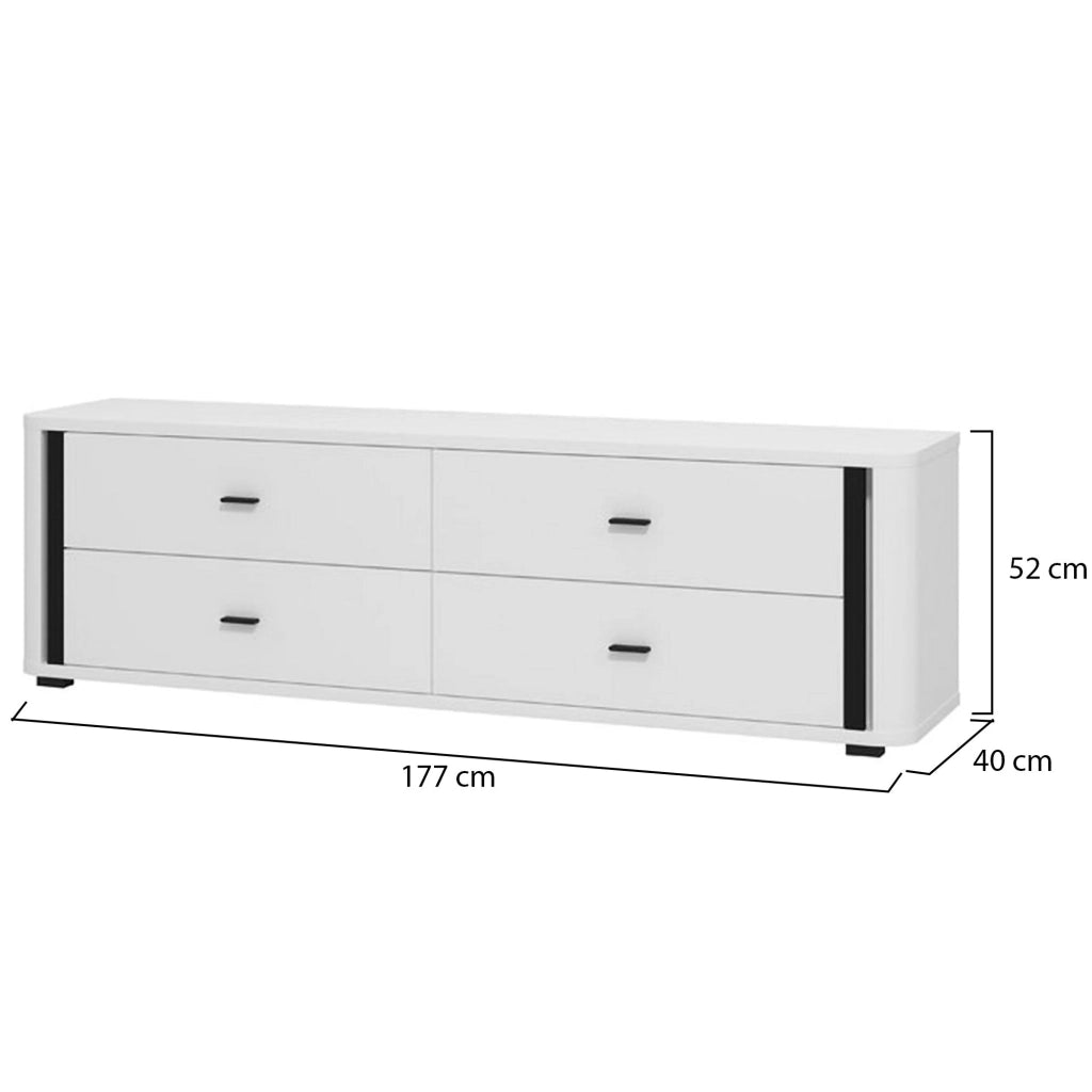 Terenzo, Mobile Porta tv 4 Cassetti, 176.5x40x52h cm Bianco Opaco