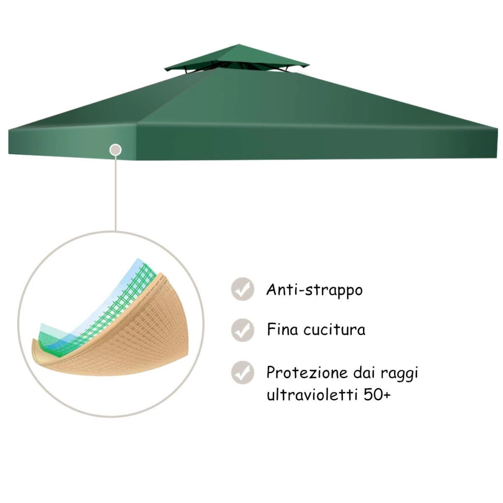 Tessuto copertura superiore per gazebo Telo tetto ricambio per gazebo 3x3M Verde-Gazebo