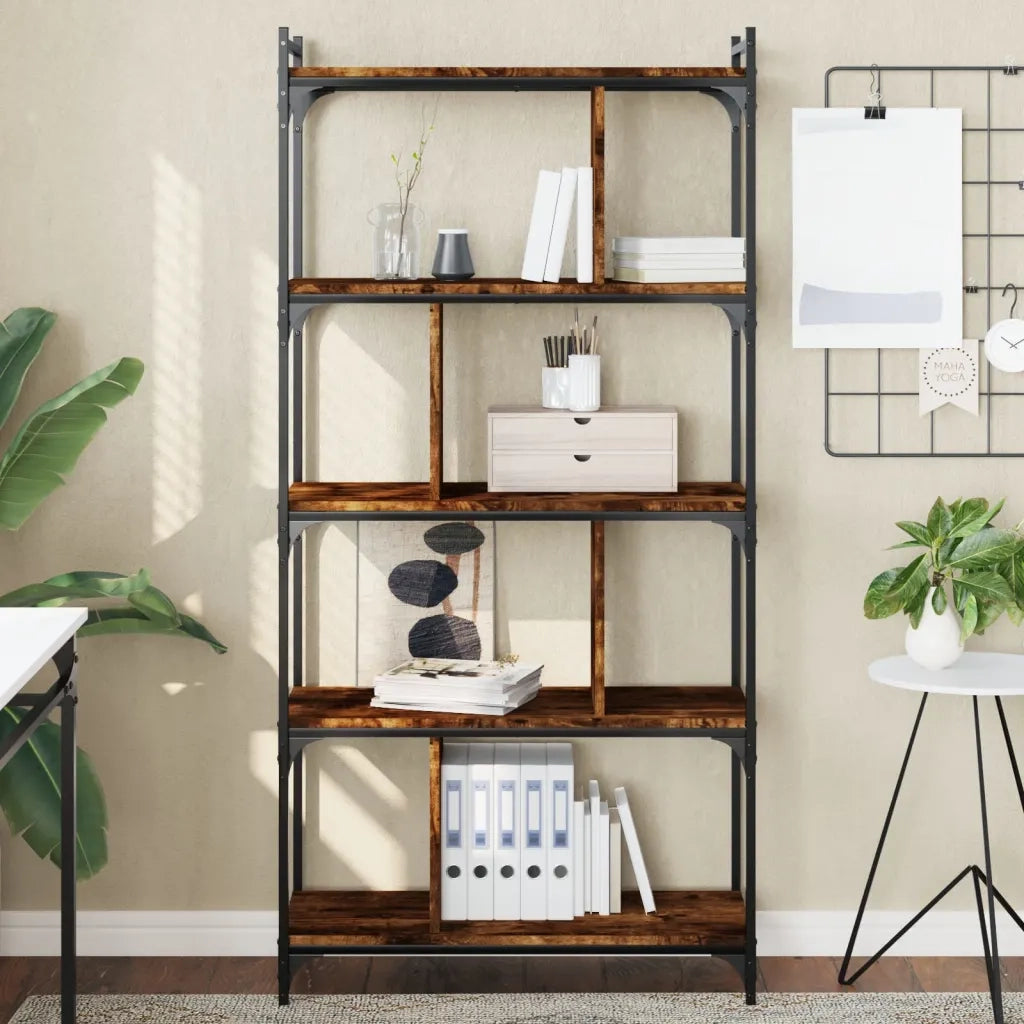 Libreria Rovere Fumo 5 Ripiani 76x32x158 cm Legno Multistrato 833942