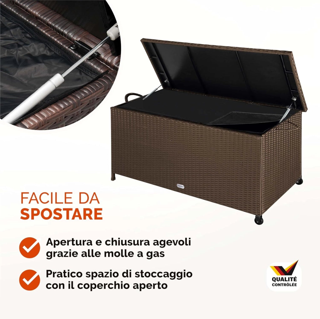 ® Baule da Esterno XXL 117x53x60cm 270L Box con Ruote Impermeabile Resistente Cassettone Contenitore Cuscini Giocatoli Mobili Giardino Bauli