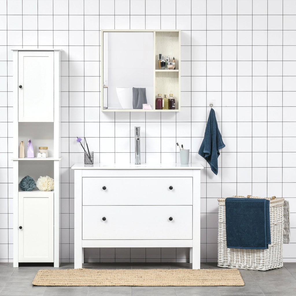 Armadietto Bagno con Specchio e Ripiani ¨C zephmum ¨C 63x15x65 cm Bianco