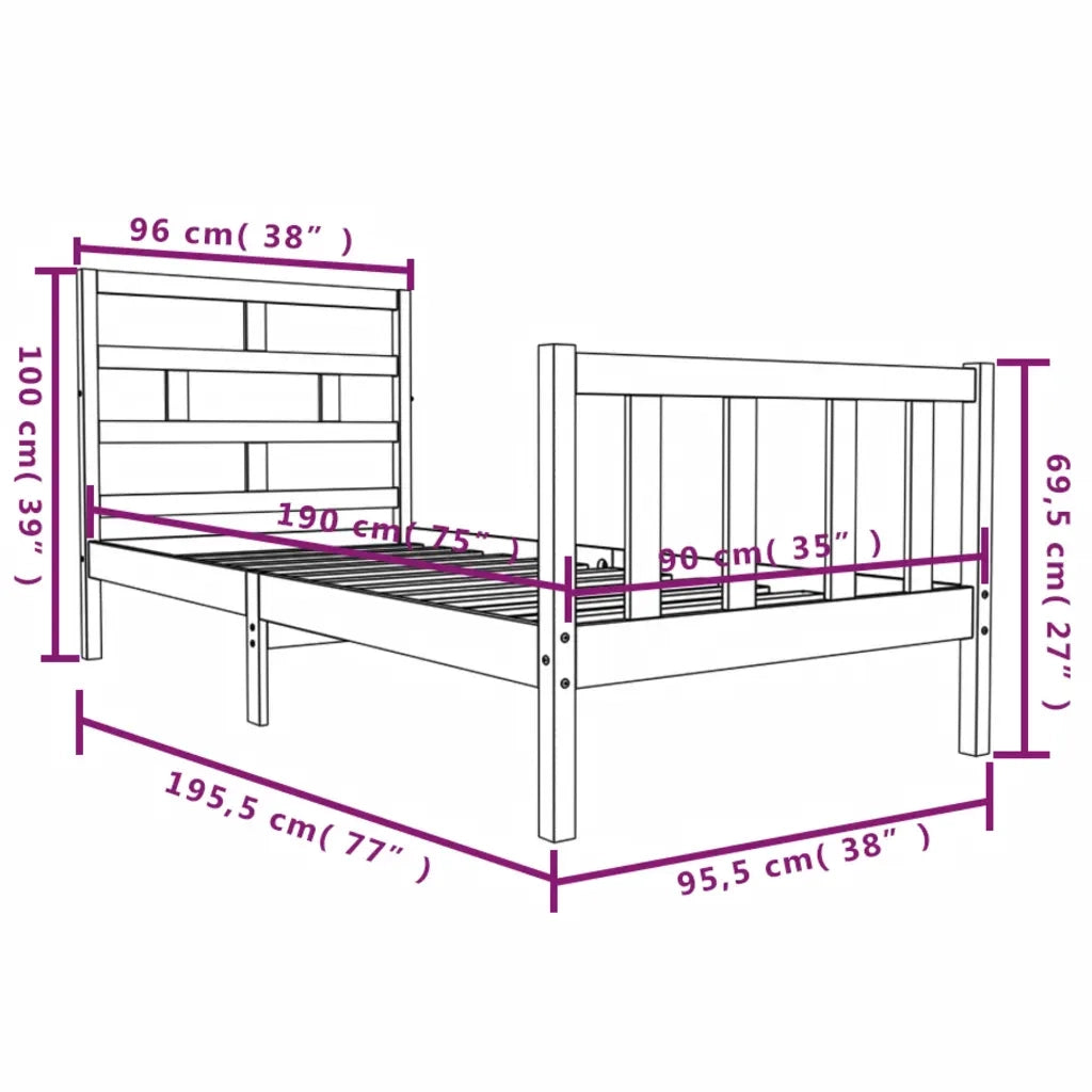 Giroletto-Struttura Letto in Legno Massello di Pino 90x190 cm Single 978922