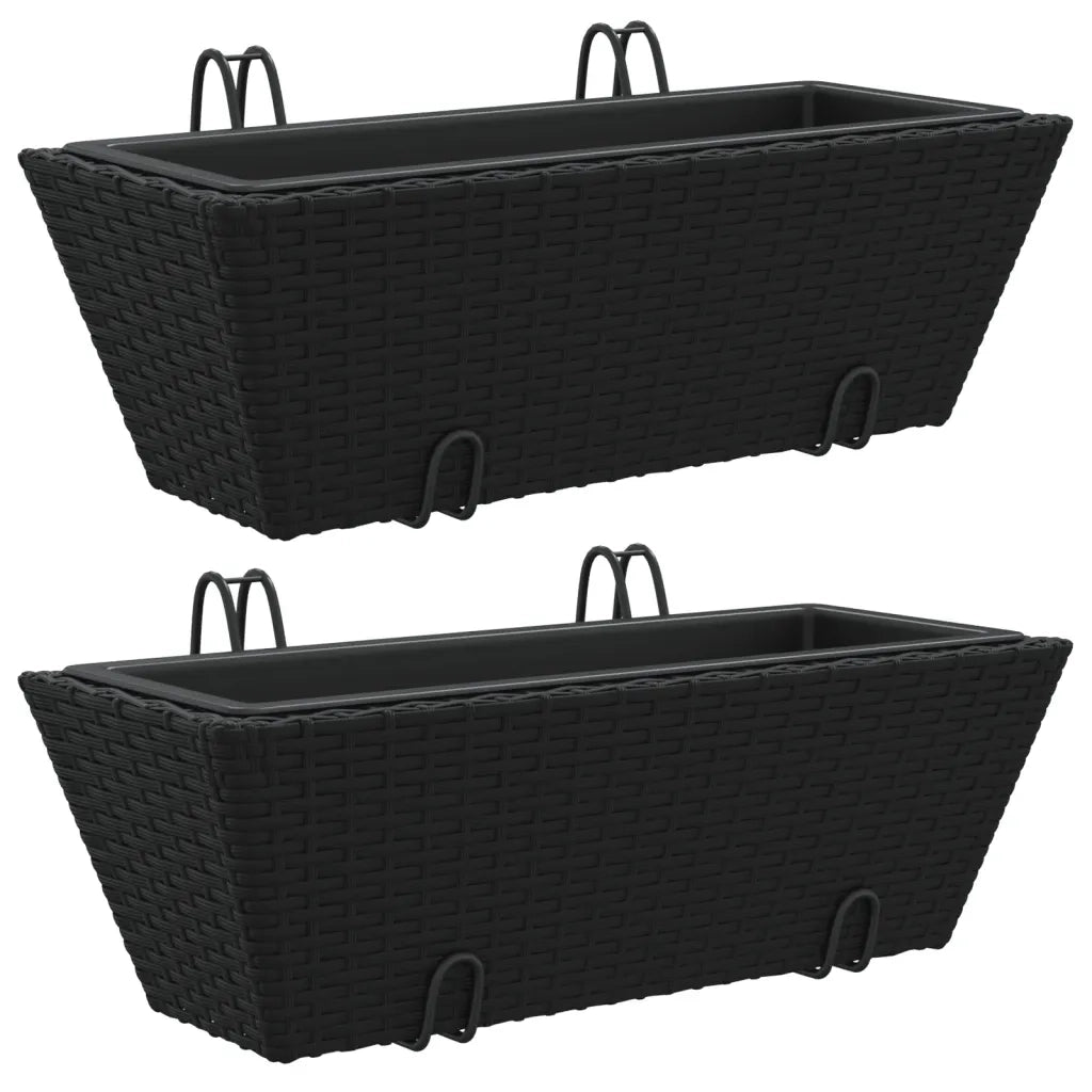 Fioriere con Ganci 2 pz Nere in Polyrattan