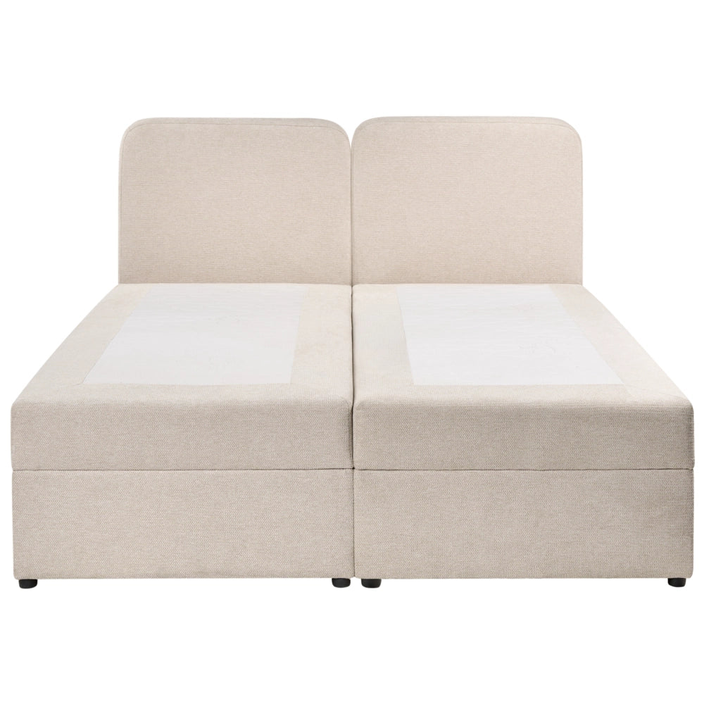 Letto matrimoniale con contenitore rivestito in tessuto beige chiaro 160 x 200 cm contenitore sollevabile con testiera idrorepellente