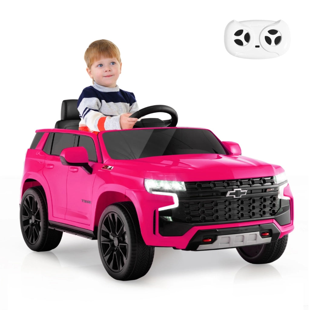 SUV elettrica 12V per bambini con telecomando 2,4G sospensione a molla luci e musica, Chevrolet auto elettrica Rosa-Macchinine giocattoli