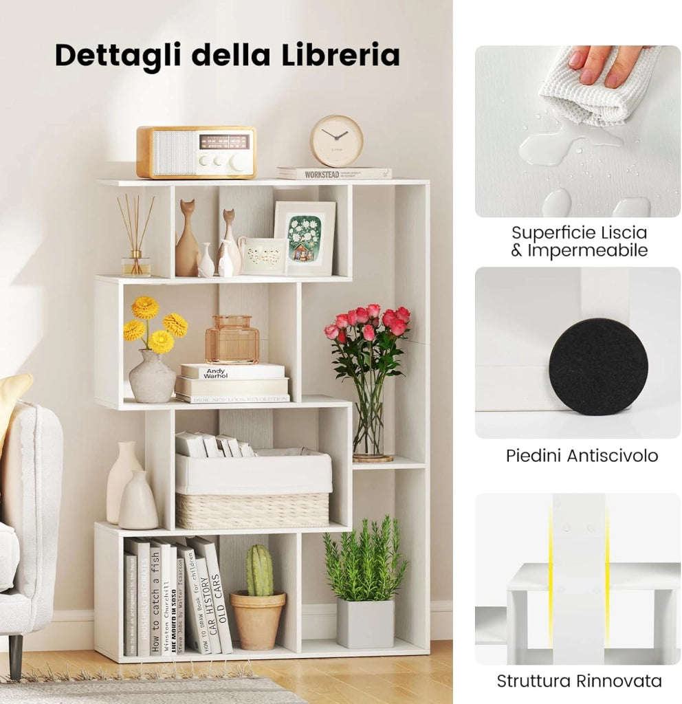 Libreria Geometrica Aperta, Scaffale a 6 Cubi con Kit Anti-Ribaltamento, Mensola Espositiva per Camera da Letto Studio Soggiorno, 80 x 30 x 119 cm (Bianco)