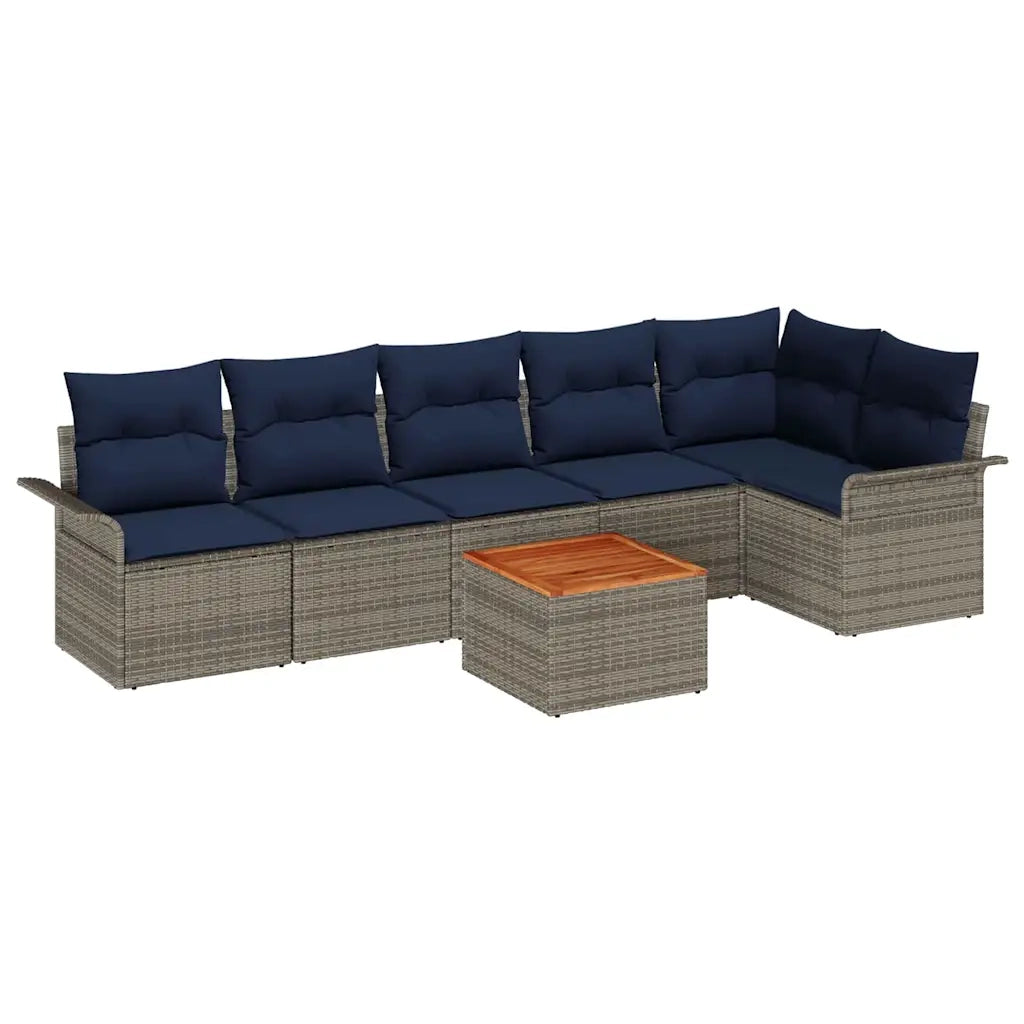 Set Divano da Giardino 7 pcs Grigio e Blu Navy polyrattan