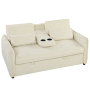 Divano Letto 2 Posti 3 in 1  con Schienale Regolabile in 3 Posizioni con 2 Cuscini in Ciniglia Beige