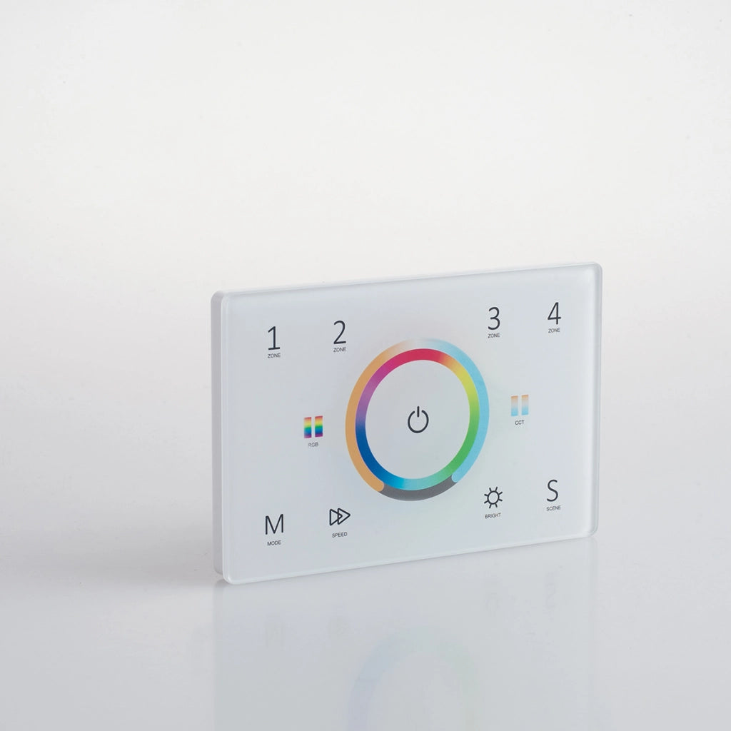 WALLPAD RF2,4G CONTROLLO RGB E RGBW E RGB+CCT 4 ZONE 5 CANALI 230V COLLEGABILE CON DMX512 12X8X3,7CM