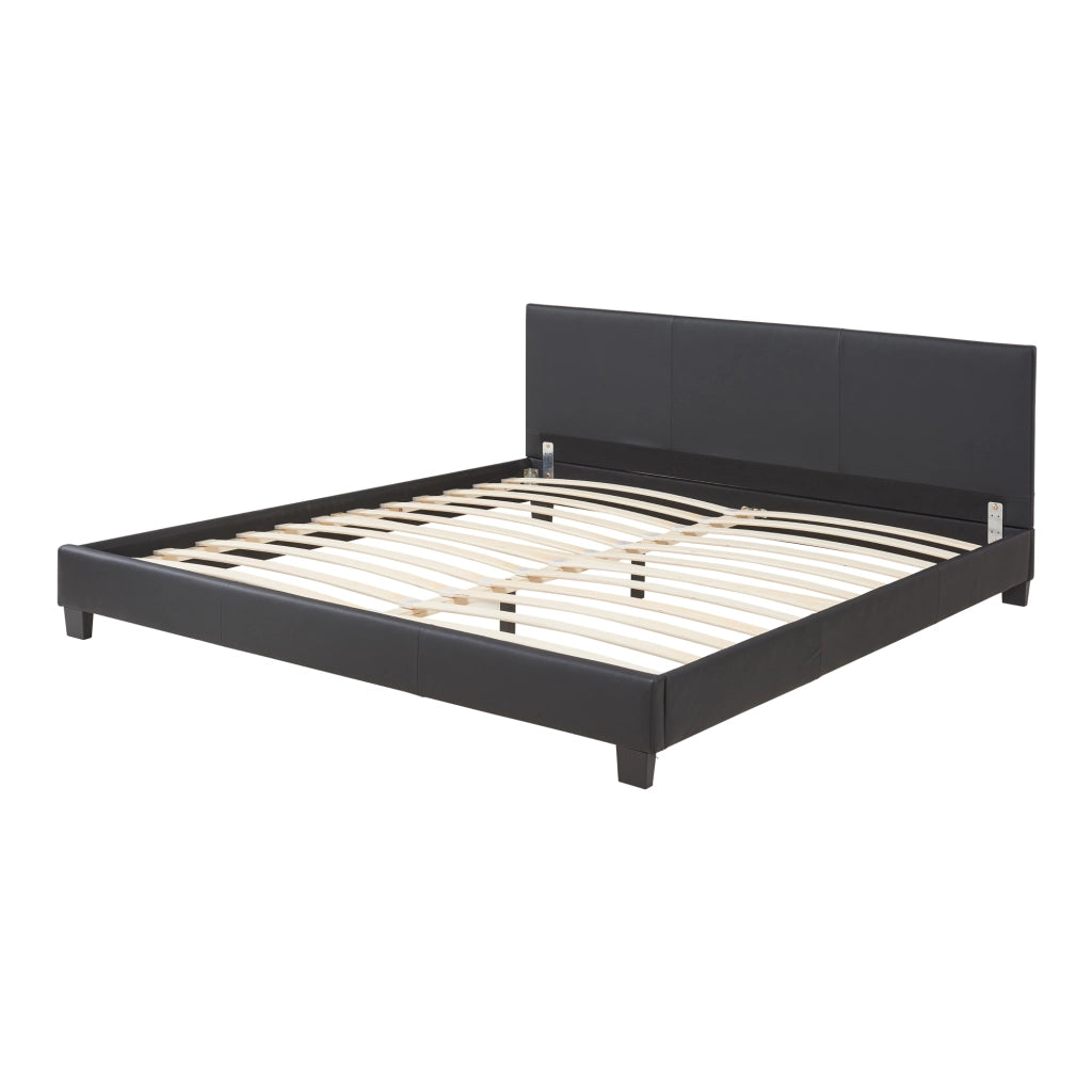 Letto Matrimoniale a Testiera Alta Letto a 2 Piazze 160x200 cm Rivestimento in Similpelle Nero Corium