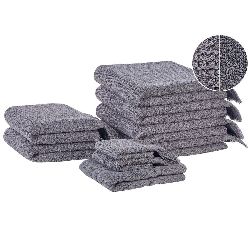 Set di 9 asciugamani bagno in spugna di cotone beige con nappe decorative