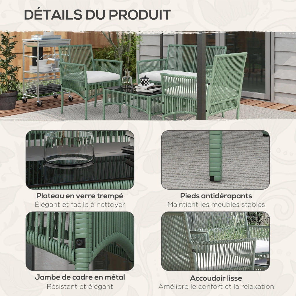 Set divano 4 pezzi giardino ¨C zephmum ¨C grigio polyrattan 2 posti 2 poltrone tavolino vetro