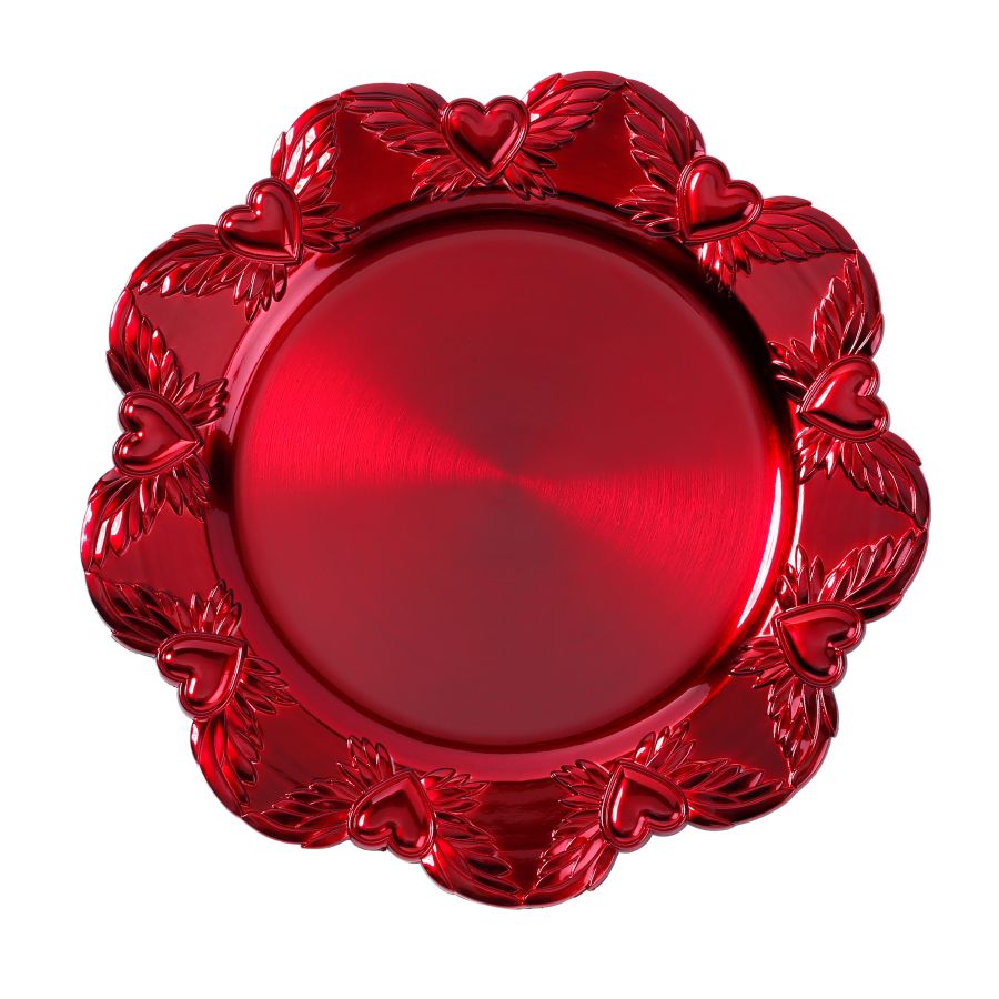 SOTTOPIATTO ROSSO CON CUORI IN PLASTICA DIAMETRO 32CM