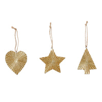 DECORAZIONE NATALIZIA PENDENTE CUORE-STELLA-ALBERO ORO PREZZO CAD UNO