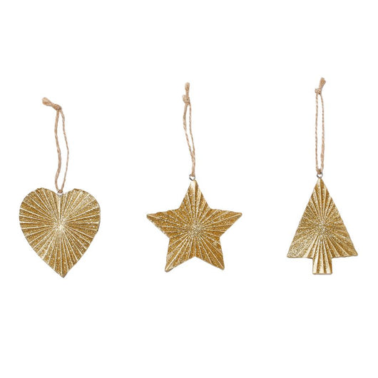 DECORAZIONE NATALIZIA PENDENTE CUORE-STELLA-ALBERO ORO PREZZO CAD UNO