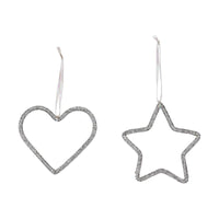 PENDENTE BRILLANTE IN METALLO ARGENTO A FORMA DI STELLA O CUORE  PREZZO CAD UNO