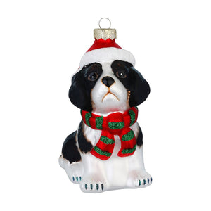 DECORAZIONE DI NATALE DA APPENDERE CANE IN VETRO CON SCIARPA E CAPPELLO 10,5CM