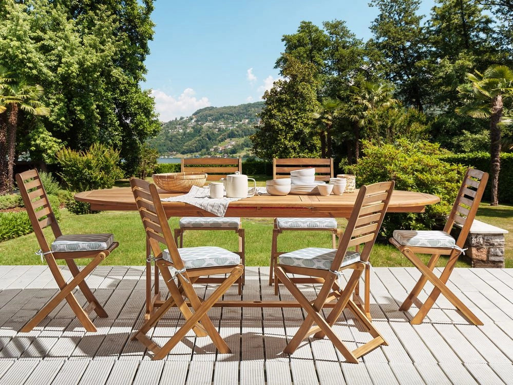 Set di 6 cuscini per sedie da esterno verde menta e bianco 31 x 39 cm giardino terrazzo tessuto resistente