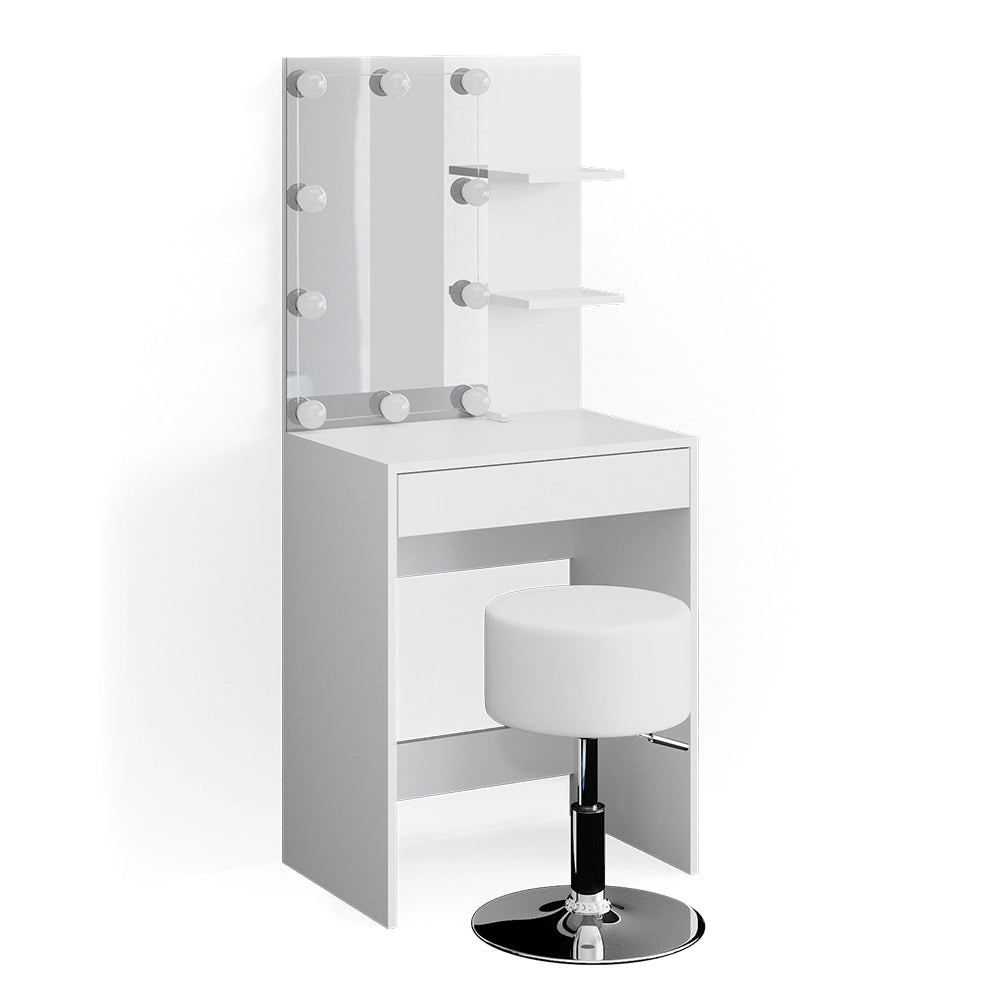 Vicco Tavolo da toeletta Bianco 60 cm con illuminazione LED e sgabello
