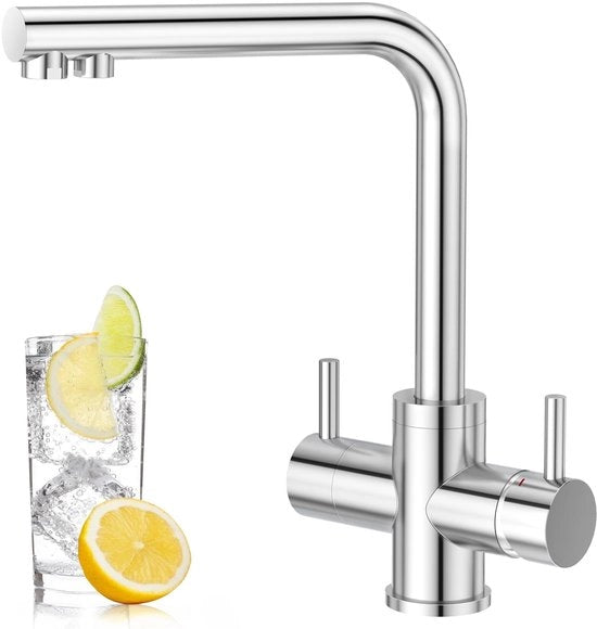 4 vie cucina, cucina con acqua frizzante, 4 vie cucina a 360° rotante con 2 maniglie in acciaio inox