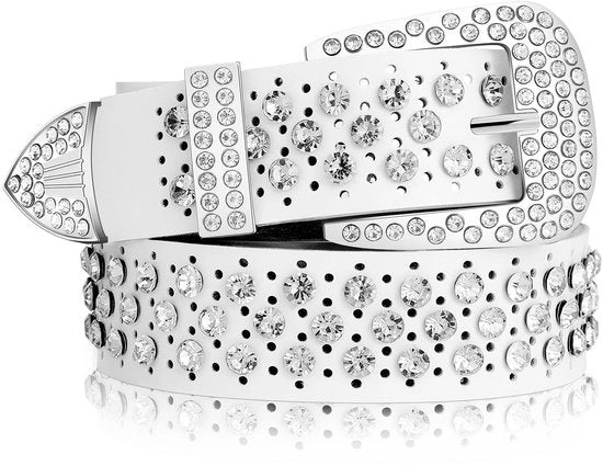Cintura Western con pietre di strass per donne - Materiale: pelle di alta qualità - Adatto a jeans e gonne