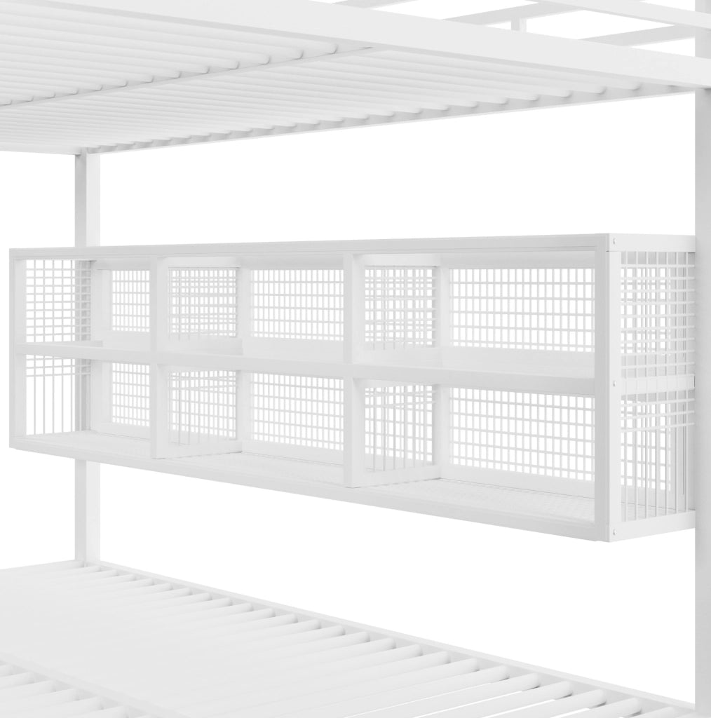Letto a castello in metallo 140x200 cm con 6 armadietti e LED; bianco